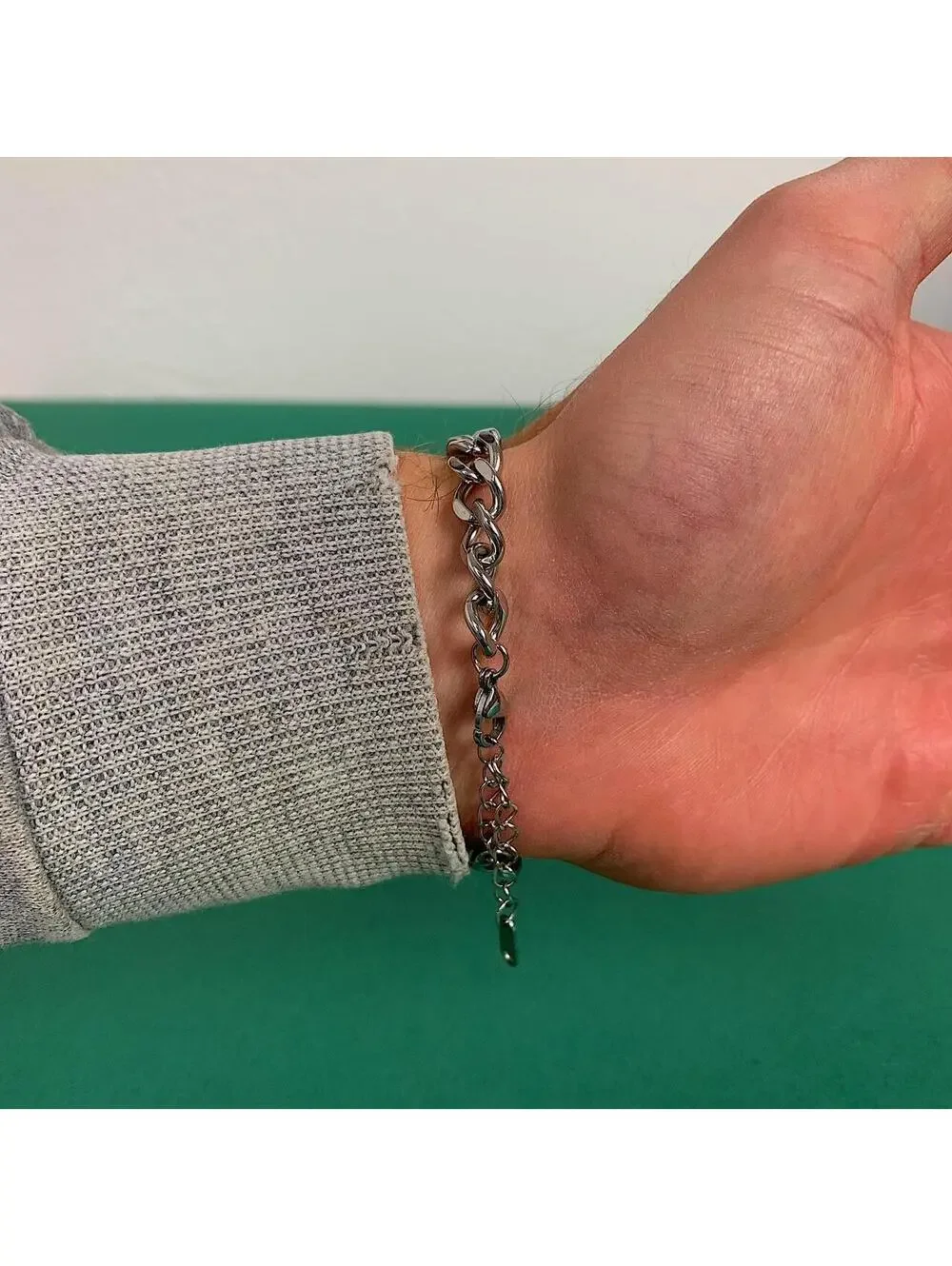 Y2k Vintage style Stainless Steel Silver Cuban Link Black Square Opal Bracelet.